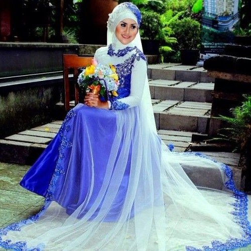 Design Baju Pengantin Muslimah Bercadar Budm Gaun Pengantin Muslimah Biru 6