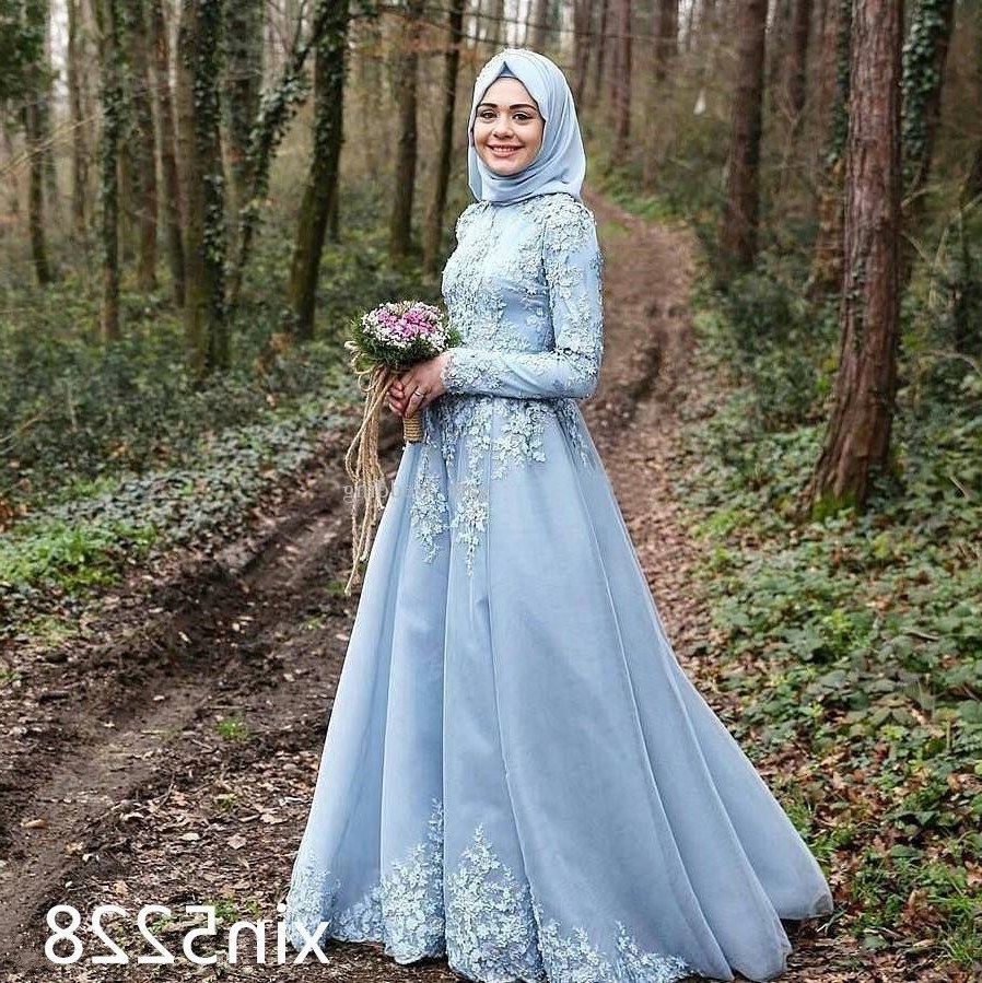 Design Gaun Pengantin Muslimah 2018 U3dh Nice 2018 Arabic Muslim Sky Blue Wedding Dress Long Sleeve
