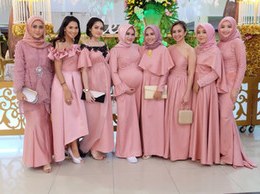 Inspirasi Baju Pengantin Muslim Modern Rldj 2019 Muslim Bridesmaid Dresses Series Hijab islamic Dubai Prom Party Gowns Plus Size Garden Country Maid Honor Wedding Guest Dress