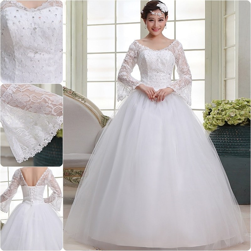 Model Gaun Pengantin Muslim Modern 2015 87dx Free Shipping Long Sleeve White Lace Up Bridal Gowns Dresses
