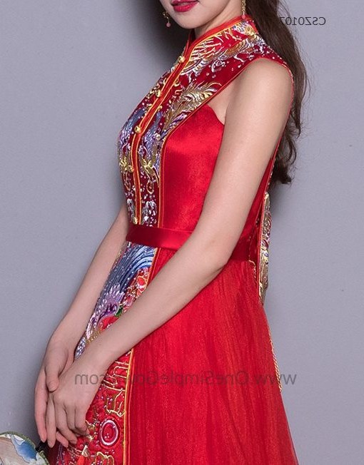Model Gaun Pengantin Muslimah Pink Tldn Sleeveless Phoenix Embroidery Floor Length Chinese Wedding Dress