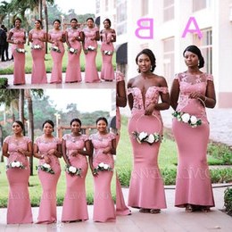 Bentuk Bridesmaid Hijab Pink Gdd0 south African Nigerian Girls Pink Mermaid Bridesmaids Dresses Sheer Neck Appliques Floor Length Maid Of Honor Gowns Plus Size Bm0614