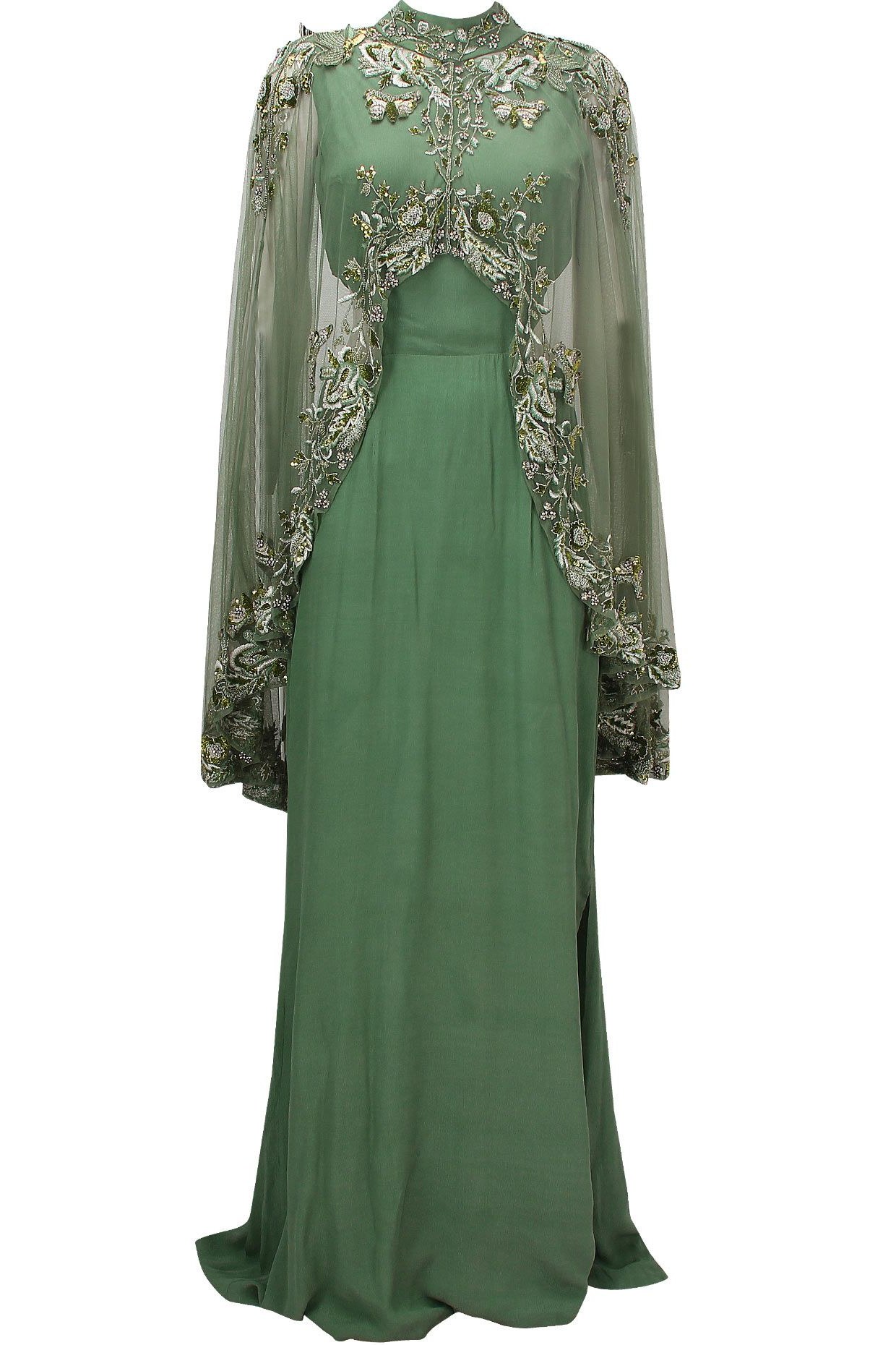 Bentuk Gamis Batik Seragam Pernikahan Fmdf Green Cutout Goddess Gown with Embroidered High Low Sheer