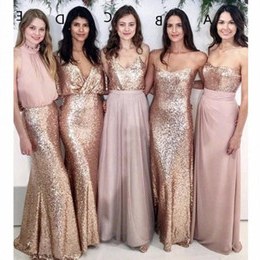 Bentuk Inspirasi Bridesmaid Hijab Thdr Modest Blush Pink Bridesmaid Dresses Beach Wedding with Rose Gold Sequin Mismatched Wedding Maid Of Honor Gowns Women Party formal Wear