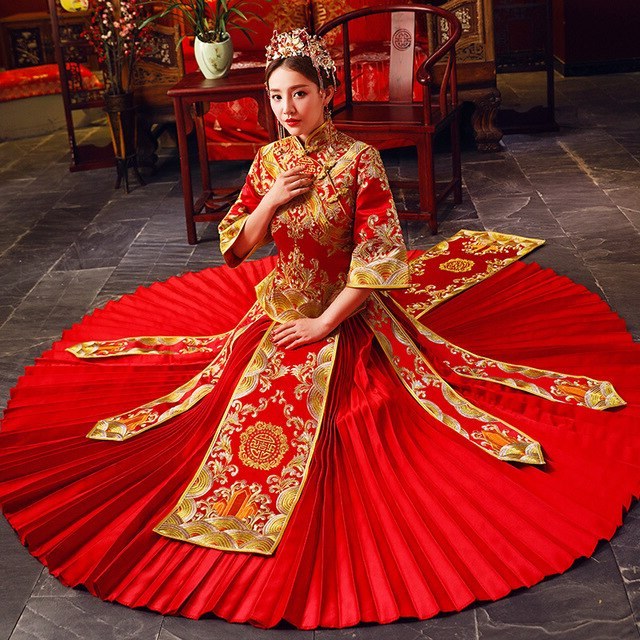Design Seragam Gamis Untuk Pernikahan E6d5 Wanita Cina Merah Qipao Buatan Tangan Bordir Pengantin Pernikahan Pleated Gaun Gaun Kostum Kuno Bunga Cheongsam Pernikahan Hadiah Di Set Dari Novelty