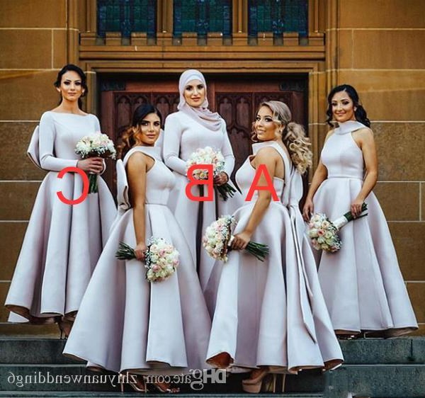 Ide Bridesmaid Hijab Styles T8dj Arabic Muslim Long Sleeves Hijab Bridesmaid Dresses Satin with Bow A Line V Neckline Hijab Wedding Guest Dresses Bridesmaid Dresses Beach Wedding