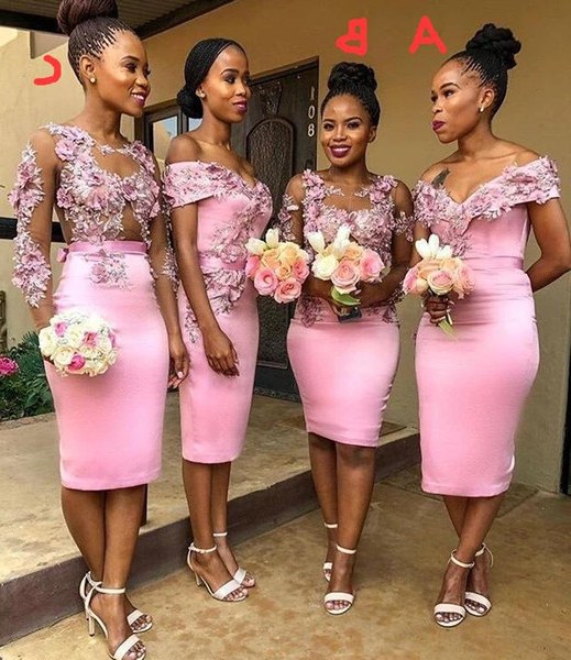 Ide Hijab Bridesmaid Whdr 2020 Newest Pink African Bridesmaid Dress for Wedding Party Handmade Flowers Sheath Lady Party formal Maid Honor Gowns Long Dresses for Wedding
