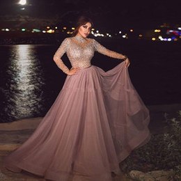 Inspirasi Ootd Hijab Bridesmaid 3id6 High Neck Dusty Pink Muslim evening Dress Illusion Long Sleeve Crystal Beaded Plus Size Arabic formal Dresses for Women Dubai Prom Gowns