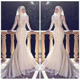 Model Model Bridesmaid Hijab 2019 E9dx Muslim Slim Fishtail Arabic Style Mermaid Wedding Dresses Long Sleeves Lace Applique O Neck Hijab Mermaid Long Bridal Gowns