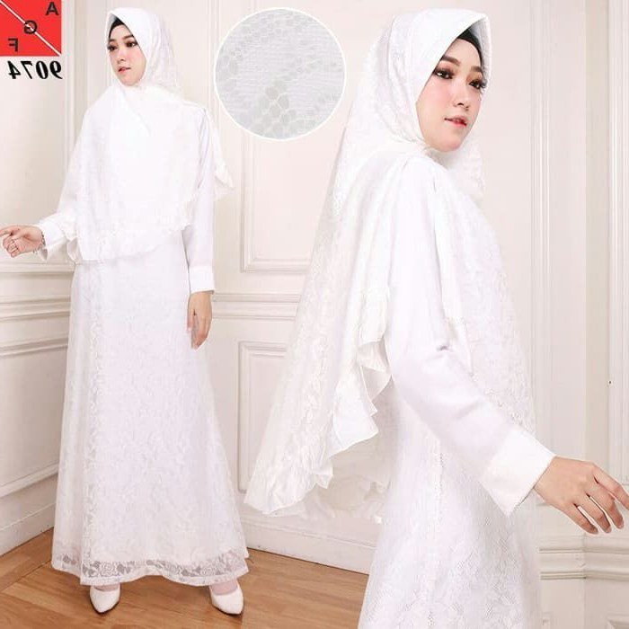 Model Baju Lebaran Putih Q0d4 Trend Gamis Lebaran Putih Brokat Af9074