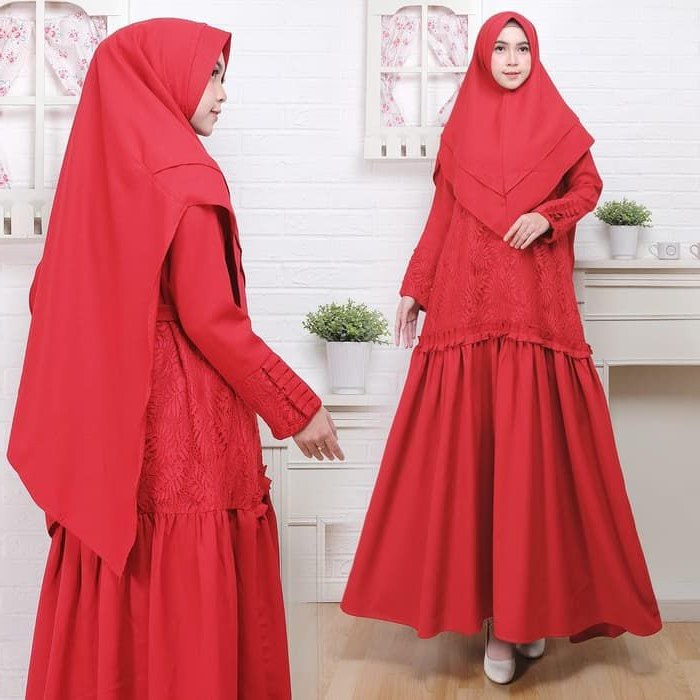 Model Baju Lebaran Syari 2019 S5d8 Baju Gamis Syari Lebaran Kekinian 2019 Rafania Merah