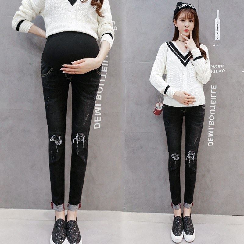 Bentuk Gaun Pengantin Korea Muslim Dddy Ready Stock Hot Korean Pregnant Women Denim Jeans Cowboy Small Feet Trousers
