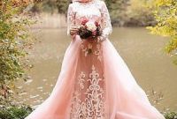 Design Gaun Pengantin 2016 Muslim Etdg Muslim Long Sleeve Wedding Dress Detachable Train Blush Pink