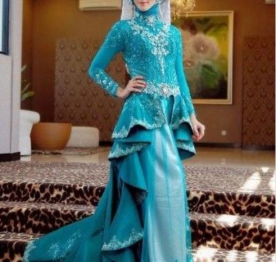 Design Gaun Pengantin Muslimah Biru 3id6 Desain Rancangan Pakaian Kebaya Muslim Pengantin Wanita