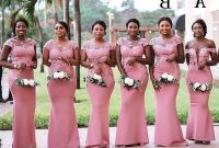 Bentuk Bridesmaid Hijab Pink Q0d4 2020 south African Nigeria Pink Mermaid Long Bridesmaids Dresses Plus Size Sheer Neck Lace Appliques Floor Length Wedding Guest Dress Bm0614