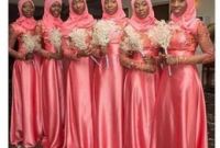 Bentuk Bridesmaid Hijab Pink Zwdg Coral Muslim Wedding Bridesmaid Dresses Sheer Long Sleeve Lace Appliques Vintage Maid Of Honor Gowns Beads Hijab Cheap Wedding Guest Dress