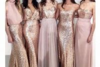 Bentuk Inspirasi Bridesmaid Hijab Thdr Modest Blush Pink Bridesmaid Dresses Beach Wedding with Rose Gold Sequin Mismatched Wedding Maid Of Honor Gowns Women Party formal Wear