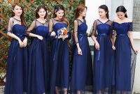 Bentuk Model Baju Bridesmaid Hijab Brokat X8d1 Dress Bridesmaid Model Slim Gaya Korea Warna Biru Navy