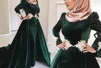 Design Dress Hijab Bridesmaid 0gdr Dark Green Velvet Muslim Prom Dresses High Neck Appliqued Plus Size evening Gowns Long Sleeves Hijab Kaftan Dubai Overskirt formal Dress