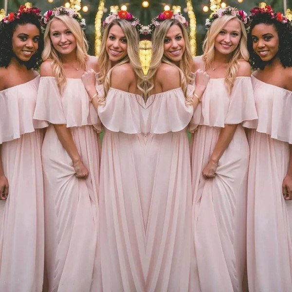 Design Ootd Bridesmaid Hijab T8dj Latest Blush Pink Bohemian Style Bridesmaid Dresses Y Ruched F Shoulder Chiffon Long Prom Dresses Cheap Pretty Party Dress for Weddings