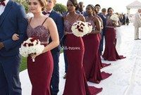 Design Ootd Bridesmaid Hijab Y7du Burgundy Long Bridesmaid Dresses Spaghetti Lace Beading Belt 2020 Bohemia Party formal Wear Mermaid Maid Of Honor Party Gowns