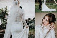 Ide Bridesmaid Hijab Styles Drdp High Neck Country Mermaid Wedding Dresses with Long Sleeve 2019 Simple Lace Stain Muslim Hijab Style Bohemian Trumpet Wedding Gown