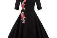 Ide Gamis Pesta Pernikahan Jxdu Us $14 62 Off Musim Semi Hitam Bordir Wanita Vintage Dress Floral O Leher Setengah Lengan Melar Katun Ayunan Retro Gaun Pesta Pernikahan &amp; Di