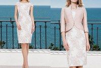 Ide Gaun Bridesmaid Hijab U3dh Chic Mother Of the Bride Dresses with Long Jacket Lace Appliqued Wedding Guest Dress Knee Length formal Mother Outfit Cocktail Fice Wear