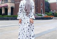 Inspirasi Bridesmaid Indonesia Hijab Zwdg White Black Modern Women Floral Print Maxi Dress Plus Size islamic Long Sleeved Kaftan Dress