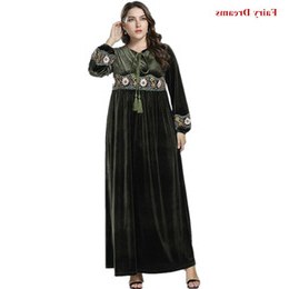 Inspirasi Model Baju Gamis Pernikahan 87dx Velvet Abayas for Women Flowers Embroidery Tassel Muslim Dress Kaftan Turkish Dubai islamic Plus Size Clothing Amy Green Robe