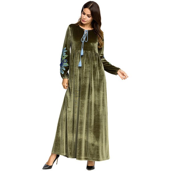 Inspirasi Model Baju Gamis Pernikahan Mndw 2019 Muslim Kaftans Hand Embroidered Velvet Long Sleeve Dress Muslimah Long Skirt Wanita Muslim Baju Muslimah Pakaian Moslemi Naiste Kleit From