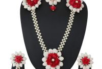 Model Bridesmaid Hijab Batik Q5df White Red Artificial Flower Jewelry Bridal Bride Bridesmaid Necklace Set Floral Jewelry Set for Women Girls Haldi Wedding