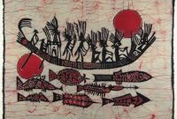 Model Bridesmaid Hijab Batik Rldj Boating with Shoal Chinese Folk Art Batik Painting Wall Decor Tapestry 33 X 27 Inches