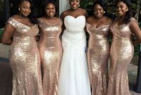Model Model Baju Bridesmaid Hijab 2019 Wddj Sparkly Rose Gold Sequins 2019 Mermaid Bridesmaid Dresses F Shoulder Plus Size Beach Wedding Guest Dresses Light Gold Champagne Backless
