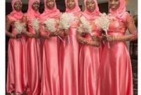 Model Model Bridesmaid Hijab 2019 Mndw 2019 Vintage A Line Muslim Wedding Bridesmaid Dresses Long Sleeves Lace Appliques Beads Hijab Maid Of Honor Gowns islamic Coral