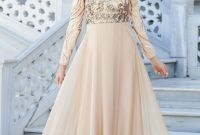Model Model Bridesmaid Hijab 2019 Zwd9 Neva Style evening Dress Lace Detailed Gold Hijab Dress