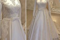 Model Vintage Bridesmaid Dress Hijab Etdg Discount Muslim Vintage Lace Wedding Dresses Custom A Line Long Sleeves High Neck Overskirts Satin Country Bridal Gowns with Belt Vestido De Novia