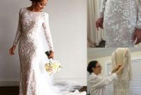 Model Vintage Bridesmaid Dress Hijab Mndw Vintage Mermaid Arabic Beige Ivory Lace Wedding Dresses Long Sleeves 3d Floral Applique Pearls Muslim Bridal Gowns Sweep Train Bride Dress Tea Length