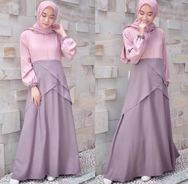 model baju gamis warna ungu kombinasi ragam muslim