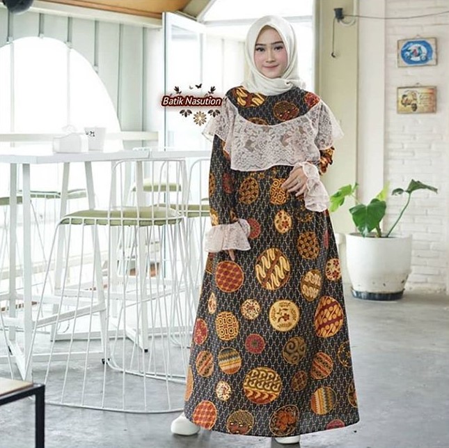  Model  Gamis  Batik  Kombinasi  Brokat  Terbaru  Ragam Muslim