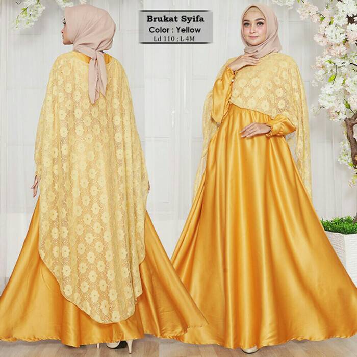 Model Baju Gamis Kombinasi Warna Kuning - Ragam Muslim