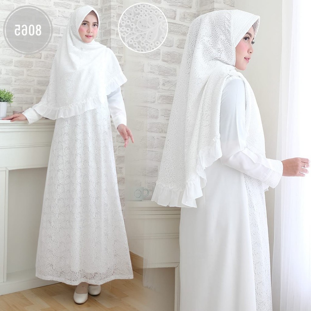 Bentuk Baju Lebaran Keluarga Warna Putih S1du Agnes Baju Gamis Wanita Brukat Syari Putih Lebaran Umroh