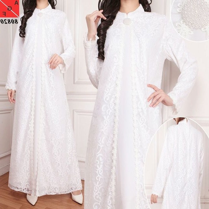 Design Model Baju Lebaran Warna Putih 4pde Baju Lebaran 2018 Ceruty Kombi Brokat Putih Af