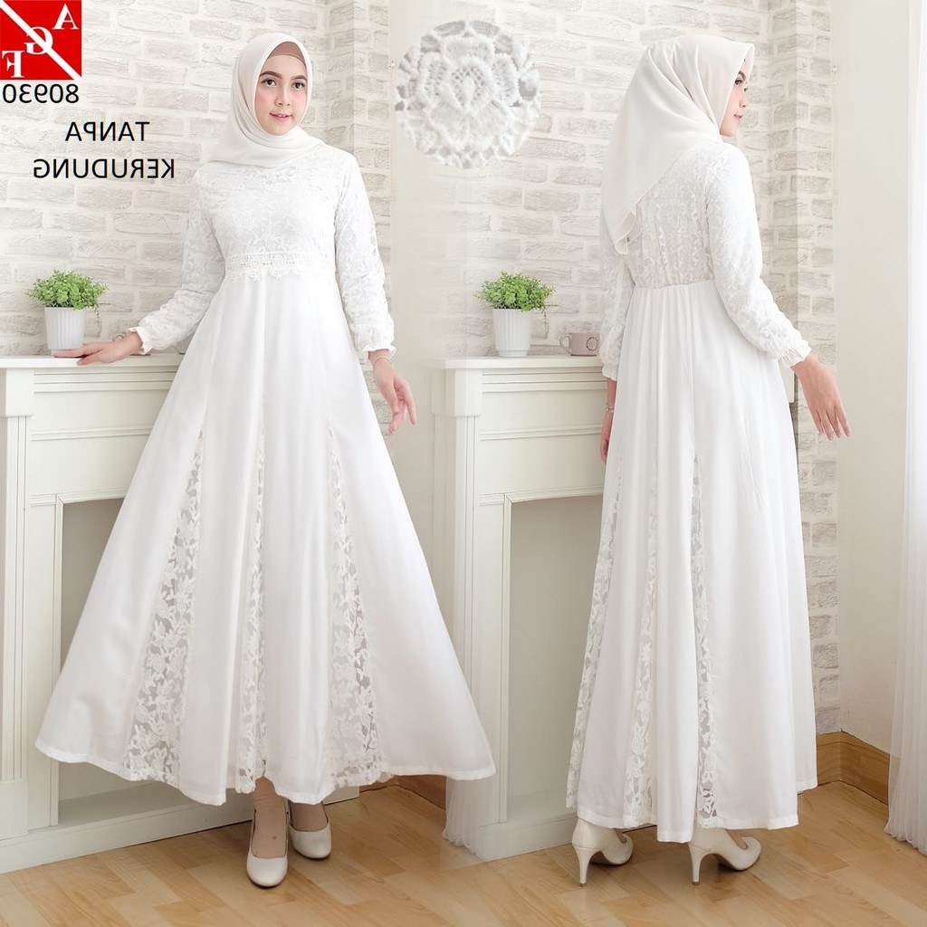 Design Model Baju Lebaran Warna Putih Kvdd Baju Gamis Wanita Brukat Syari Putih Lebaran Baju