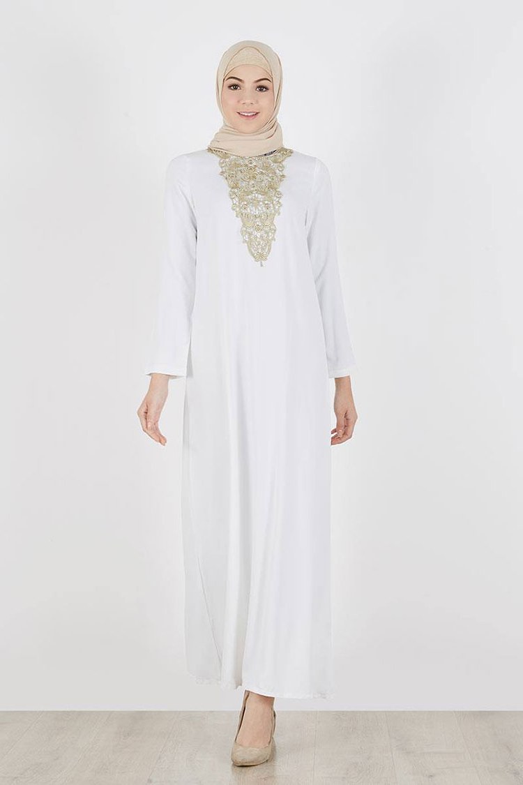 Design Warna Baju Lebaran 2019 Irdz 30 Model Gamis Putih Mewah Modern Elegan Brokat