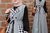 Ide Model Baju Lebaran Brokat 2019 Whdr Trend Gamis Remaja Terbaru 2019 Tartan 2 Hitam