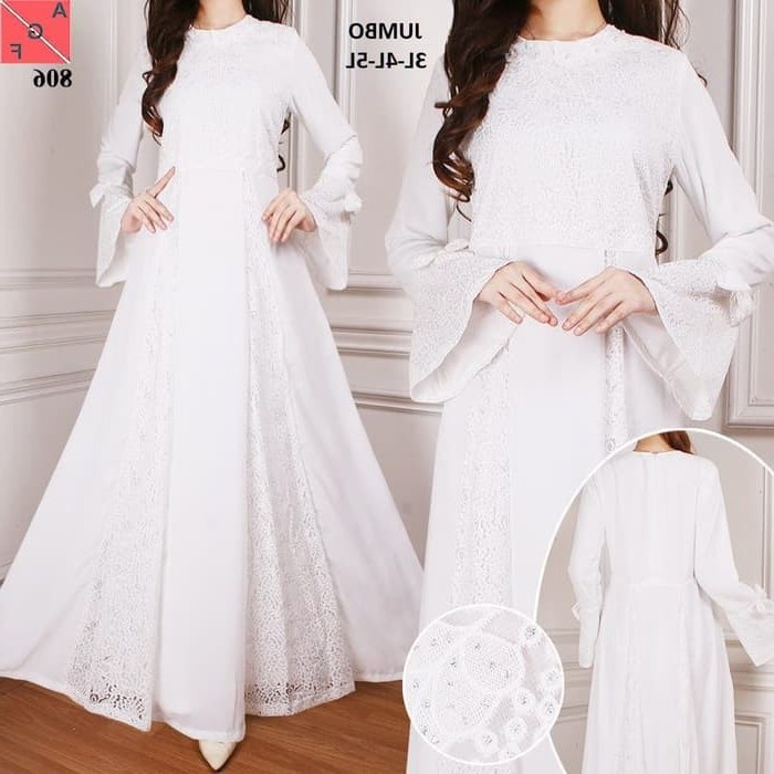 Inspirasi Baju Lebaran Warna Putih Mndw Gamis Lebaran Modern Warna Putih 2019 Af806 Gamissyari