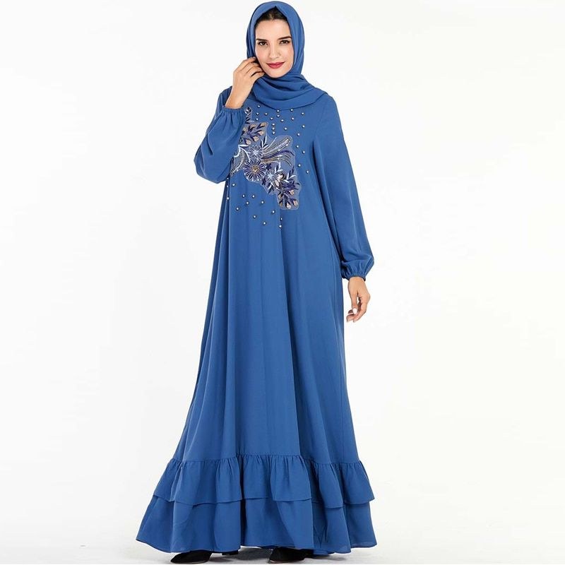 Model Fashion Muslim 2020 S5d8 Blue Abaya Dubai Turkish Hijab Muslim Dress for Women